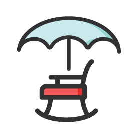 Icon of a rocking chair with umbrella over top