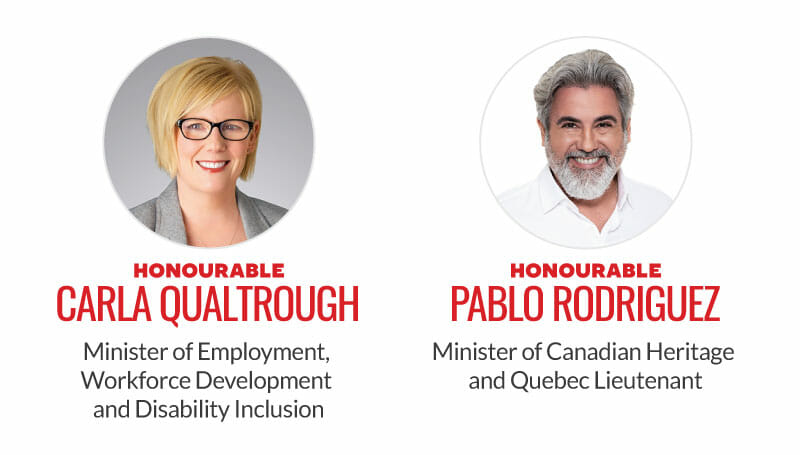 Honourable Carla Qualtrough, Minister of Employment, Workforce Development and Disability Inclusion. Honourable Pablo Rodriguez, Minister of Canadian Heritage and Quebec Lieutenant.
